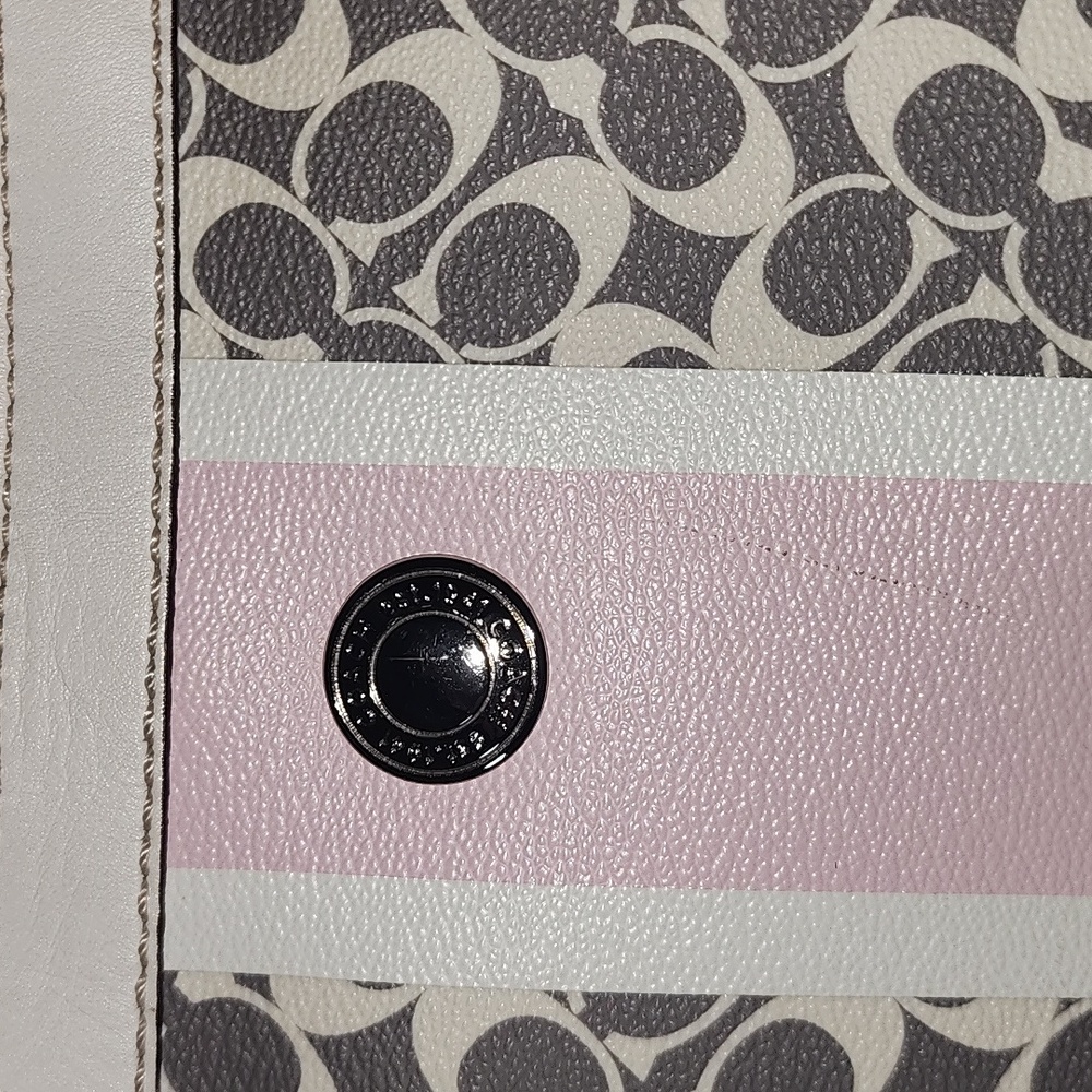 Coach Large Leather Pink Gray Business Work Tote Diaper Bag Signature C Rare - Picture 7 of 16